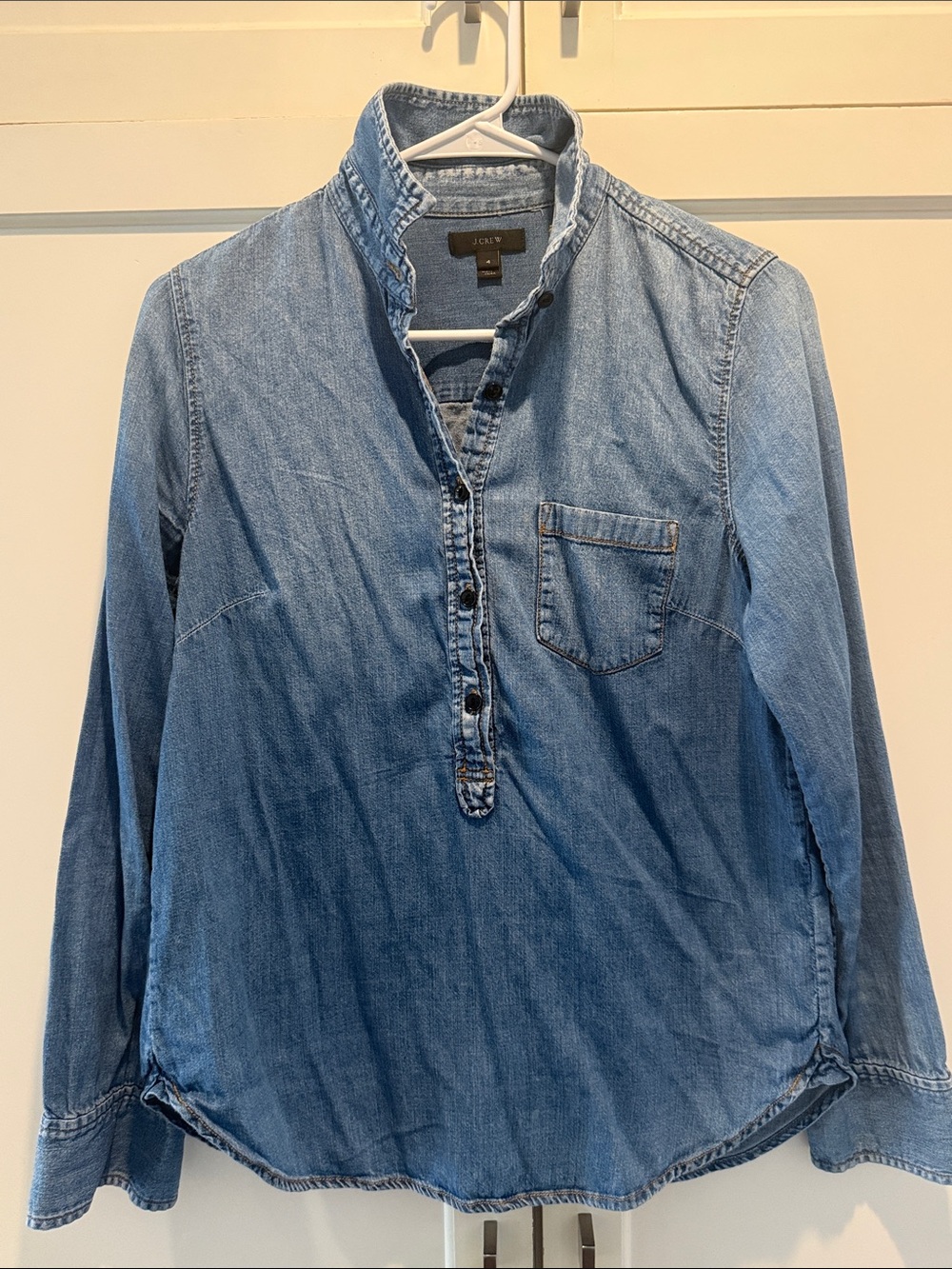 J. Crew Washed Light Blue Denim Popover Shirt